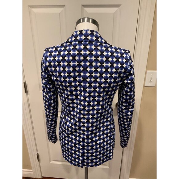 Kate Spade Blue & White Geometric Circular Patterned Blazer, Size 00 - Picture 6 of 7